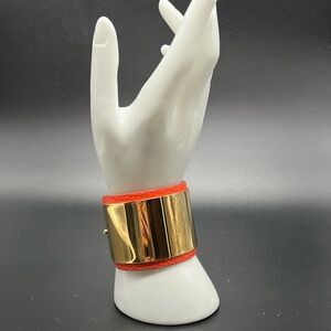 Trina Turk Gold, Orange Leather and Rhinestone Cuff Bracelet